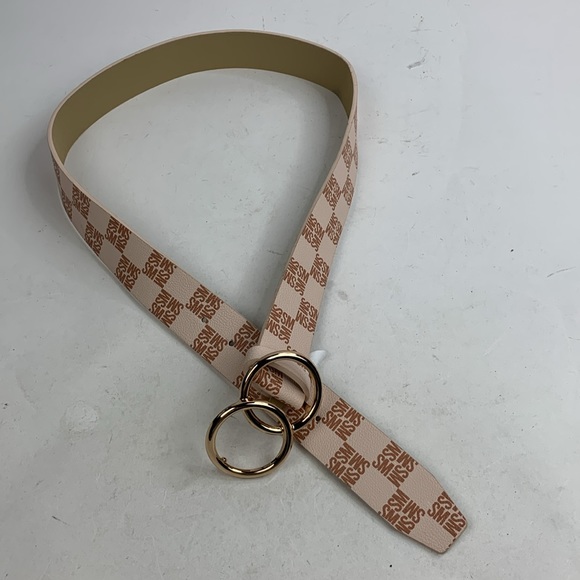 Steve Madden Logo Belt Double ring buckle Size Medium Creme Tan Gold - Picture 5 of 11